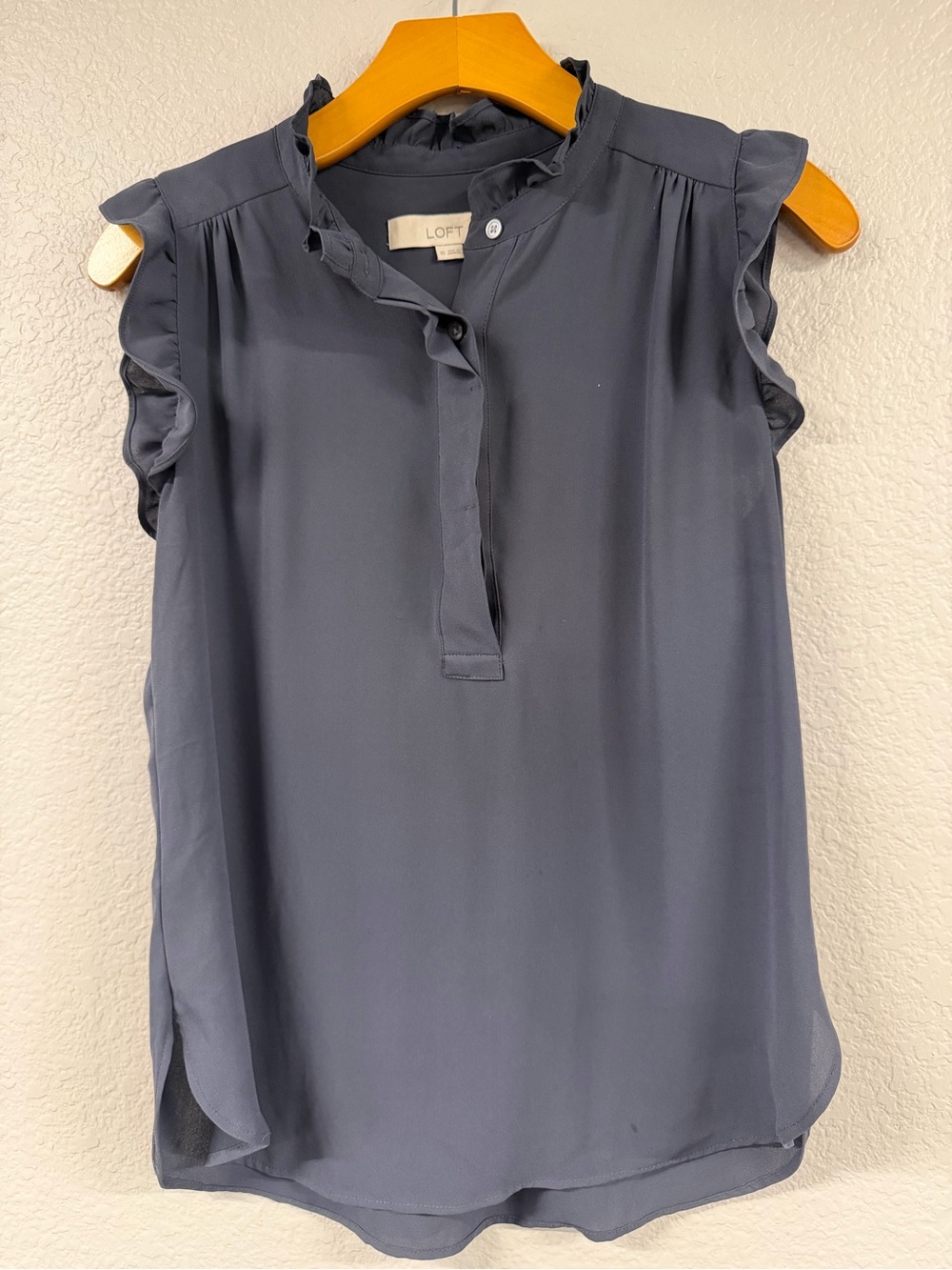 LOFT Slate Grey Ruffle Trim Sleeveless Blouse